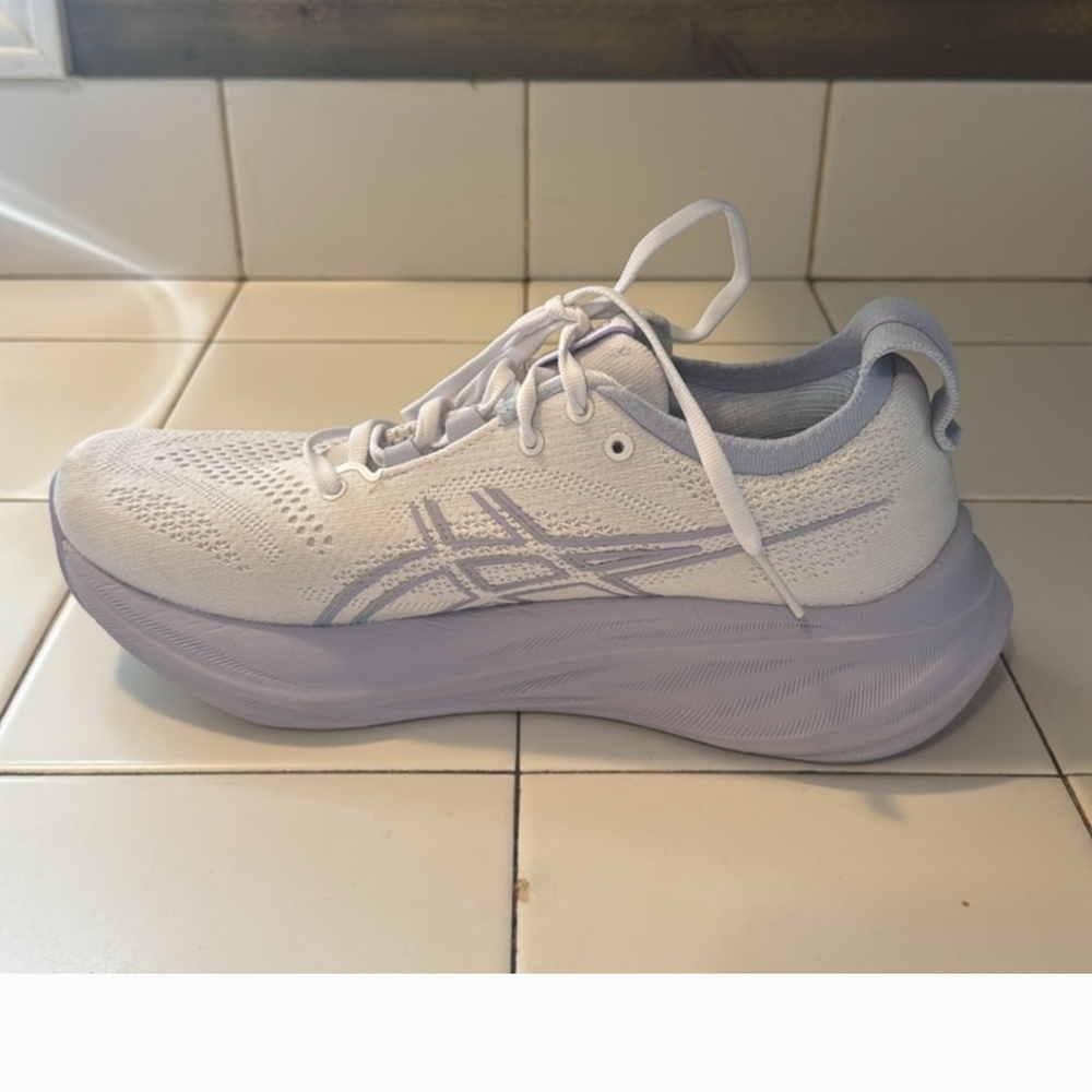 Asics Gel Nimbus 26, Women's White and Purple Running Shoes - Picture 9 of 12